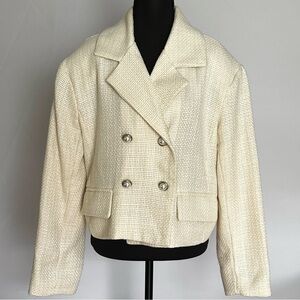 Storets Cream Double-Breasted Tweed Blazer